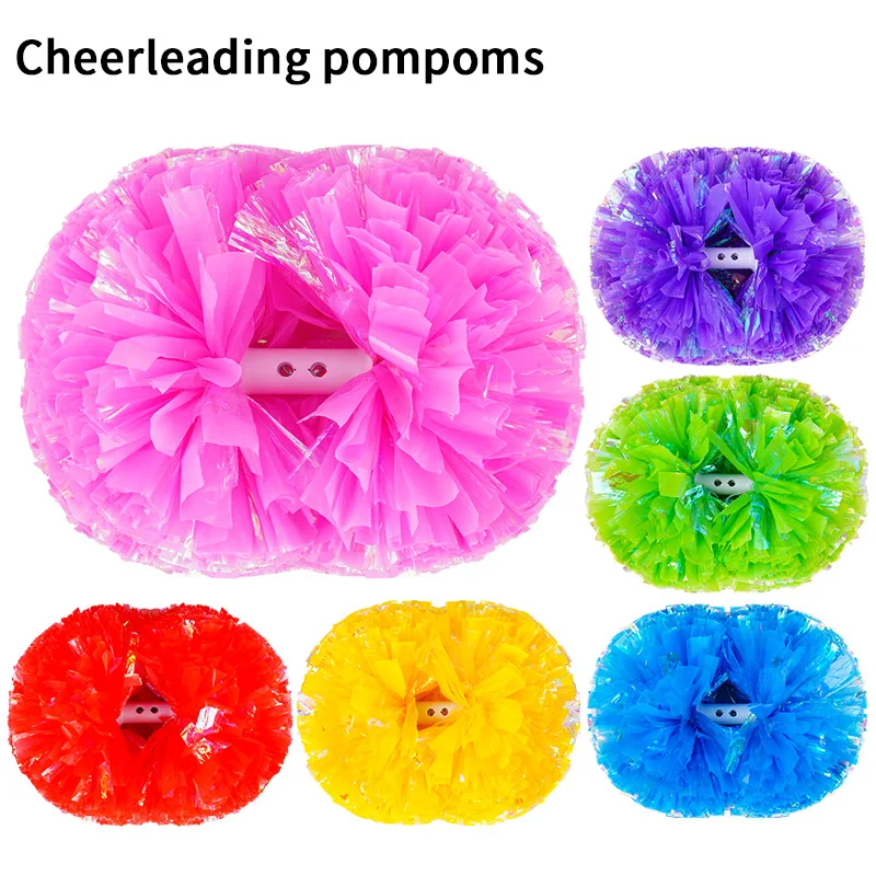 4 Inch PET Cheerleading Pompoms Flower Pom Poms Bright Color Durable Cheer Hand Flowers for Sports Competition