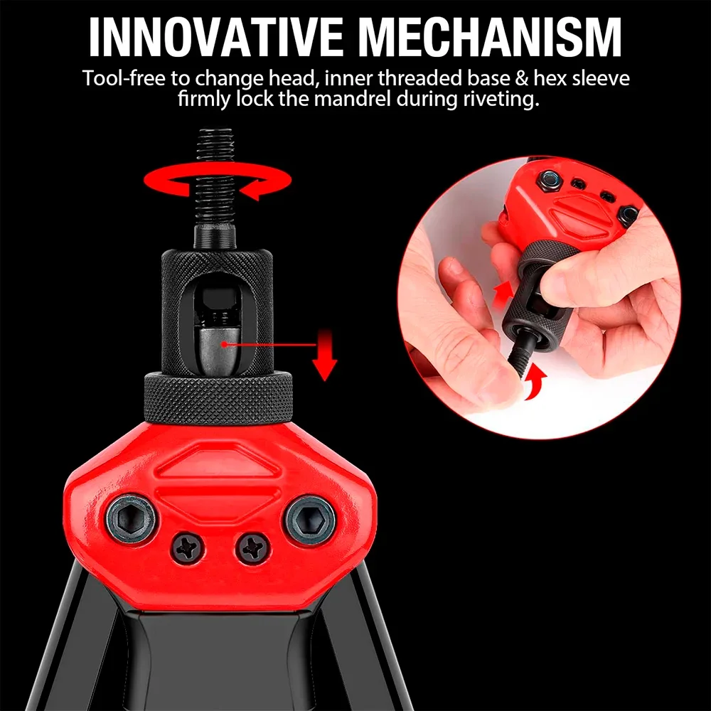 Metric + Imperial Rivet Nut Gun Set, Home Cordless Rivet Gun Riveting Machine, Double Handle Rivet Tool Insert Nut Riveting Tool