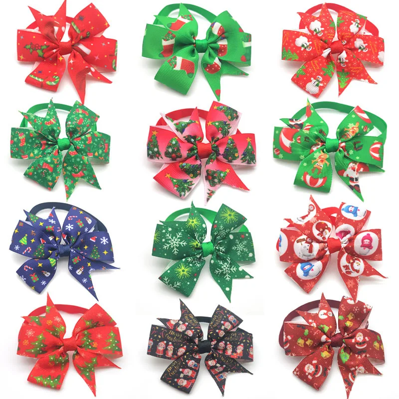 50pcs/100pcs Pet Supplies Grooming Dog Elastic Band Adjustable Pet Bow Tie Small Cat Dog Collar Accessory Christmas