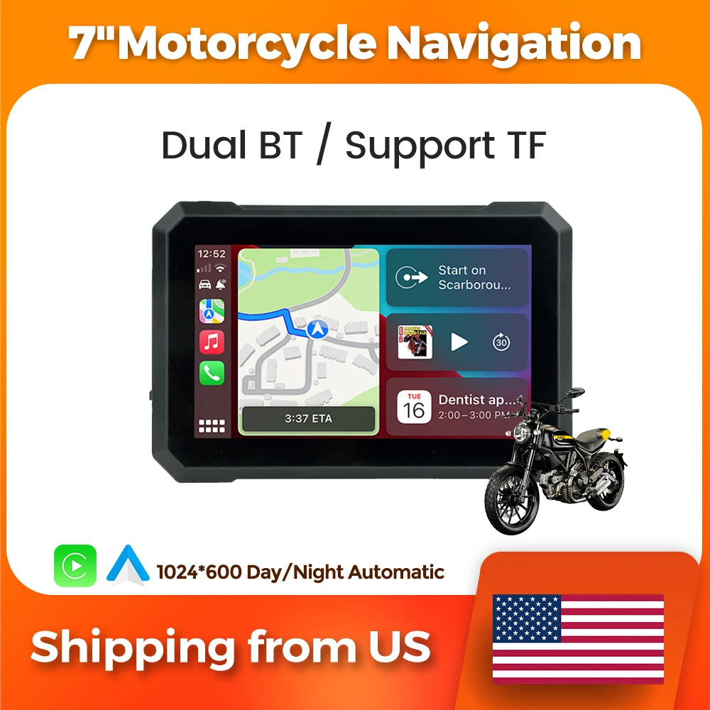 

MEKEDE Portable 7Inch Motorcycle CarPlay Screen GPS Navigation Dual BT IPX7 Waterproof LCD Display Wireless CarPlay Android Auto