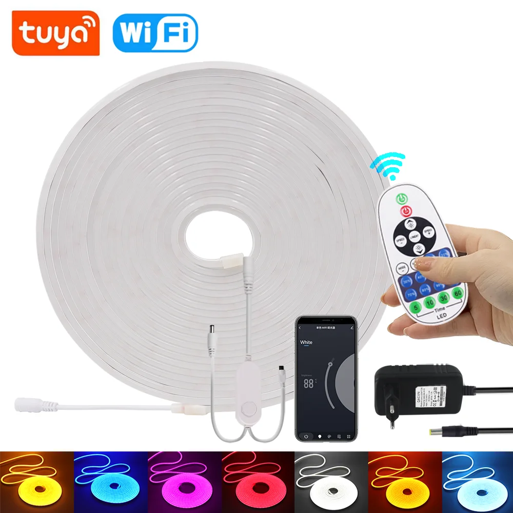 24V LED Strip Neon Lights Tuya Smart Life WiFi Neon Sign Tape Room Decor IP67 Waterproof Ribbon Alexa Remote Control 0.5m-10m