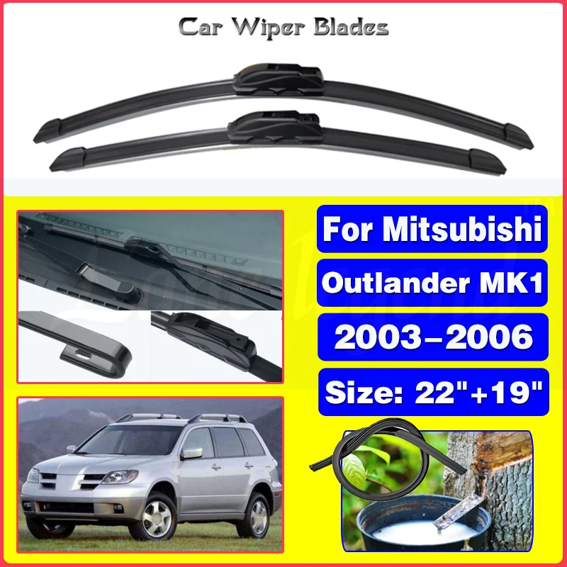 

For Mitsubishi Outlander MK1 Front Wiper Blades Brushes Cutter Accessories J U Hook 2003-2006 2003 2004 2005 2006 22"+19"