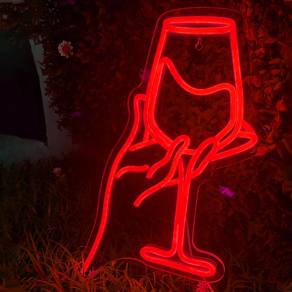 Red Wine Glass Neon Sign Wall Decor Wine Glass Light LED Light Wall Decor Stuff Lamp for Bar Shop Club Hotel Pub Party USB