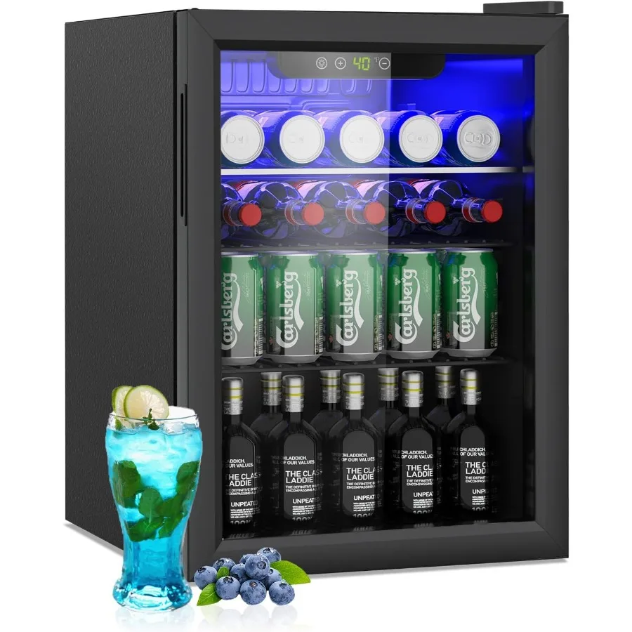 Refrigerador de bebidas de 2,6 pies cúbicos con puerta reversible de vidrio y pantalla digital de temperatura para almacenar refrescos, cerveza o vino
