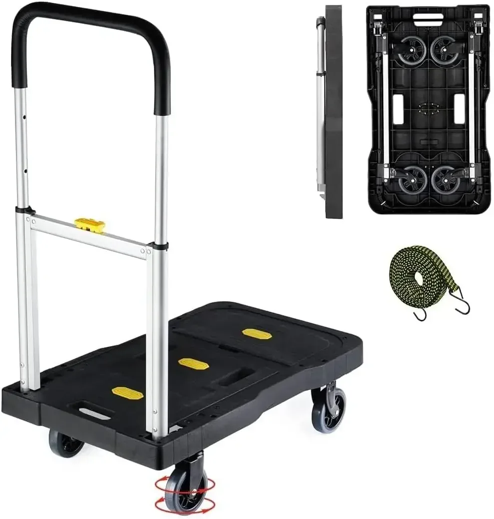 Folding Hand Truck, 150kg/330 Lbs Heavy Duty Luggage Cart, Portable Utility Dolly Platform Cart with Adjustable Handle for Auto,