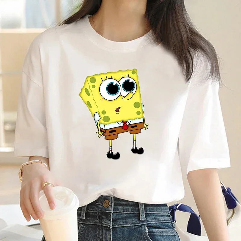 Retro Cartoon Funny Piestars and SpongeBobs Print Cotton T-shirt Women's Boys and Girls T-shirt Casual Street Sports Top