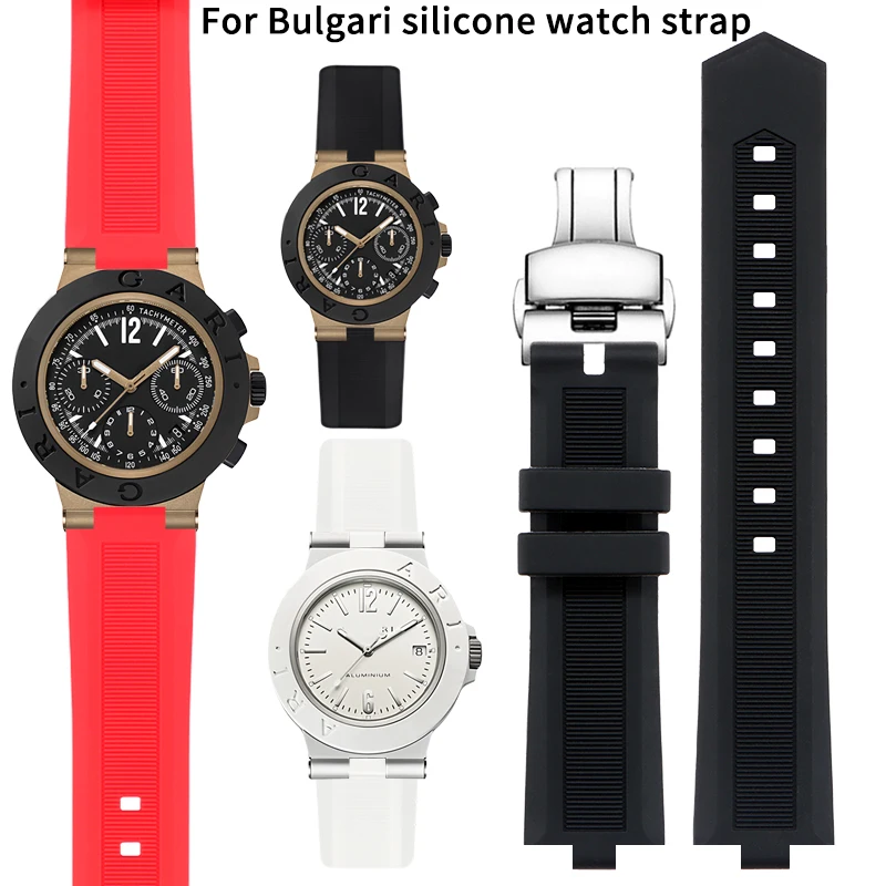 Convex silicone watch band for Bvlgari DIAGONO series Replace Wristbands Modify watch strap accessories 22x8mm 22x7mm bracelet