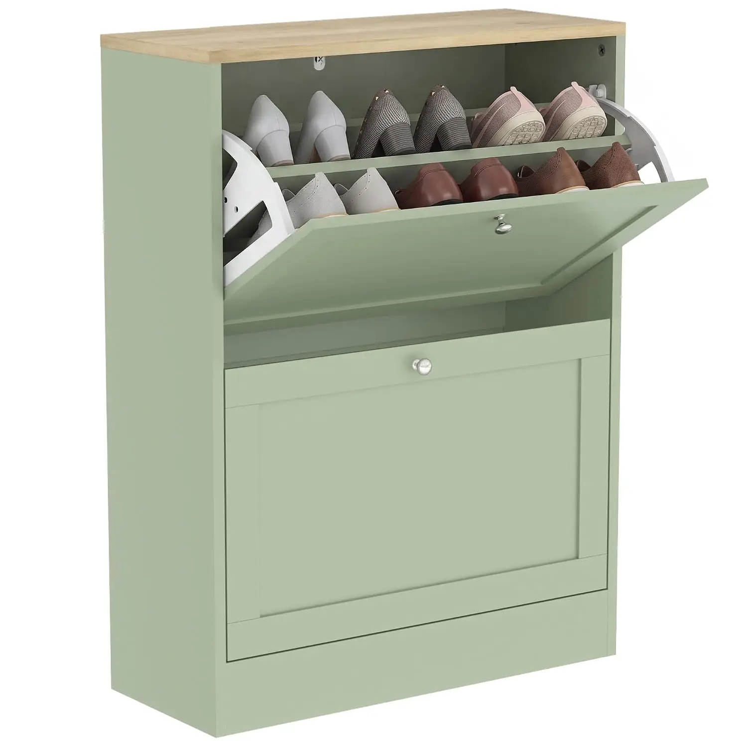 Entryway Shoe Storage Cabinet, 2 Drawer Narrow Shoe Rack, Green