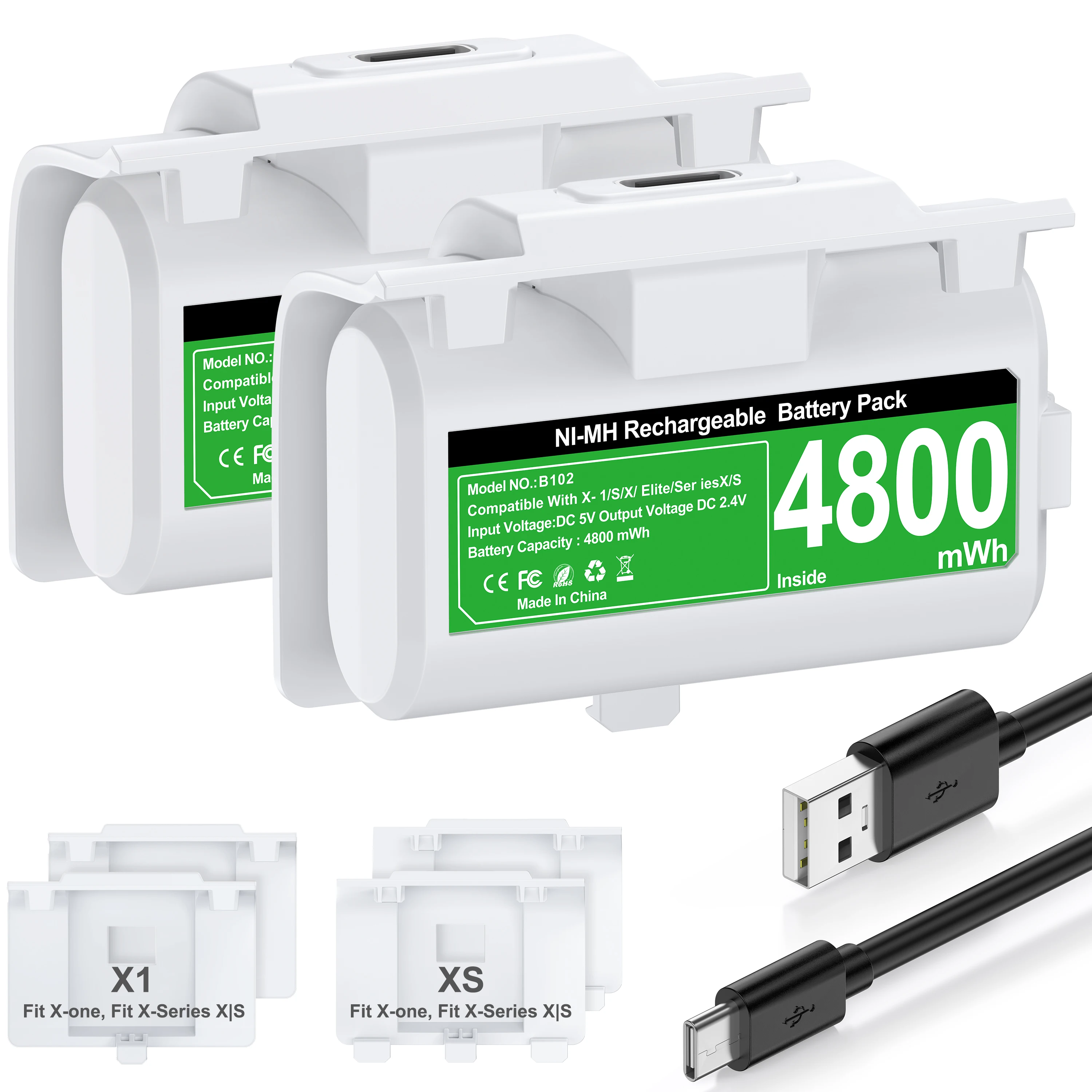 DinoFire B102 2*4800 MWh Rechargeable Batteries Pack For XBOX Series S/X /ONE S/X With 4*Battery Cover ＆ Charging Cable