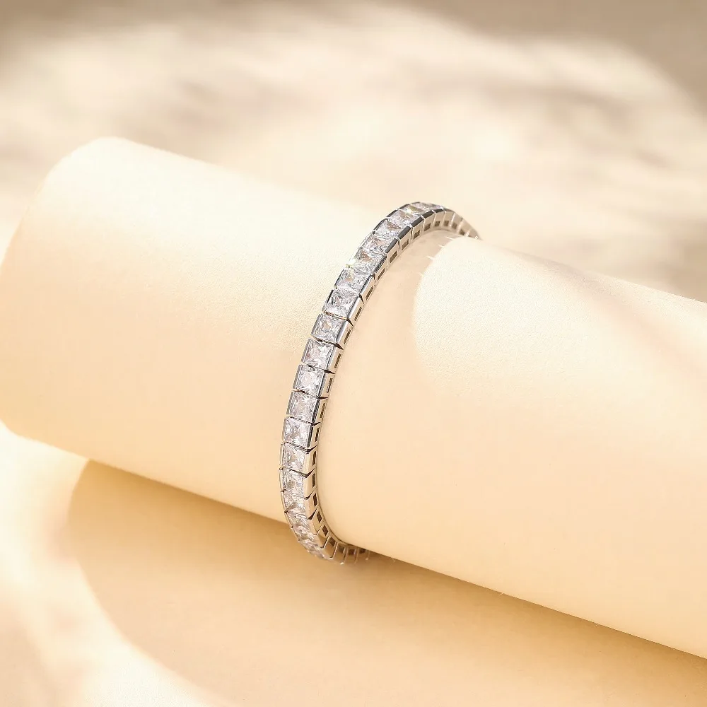 

Теннисный браслет с квадратными цирконами 2/3/4 мм, класс 5А, из меди с родиевым покрытием, женские украшения, подарок на свадьбу, выпускной, День святого Валентина, блестящий квадратный дизайн