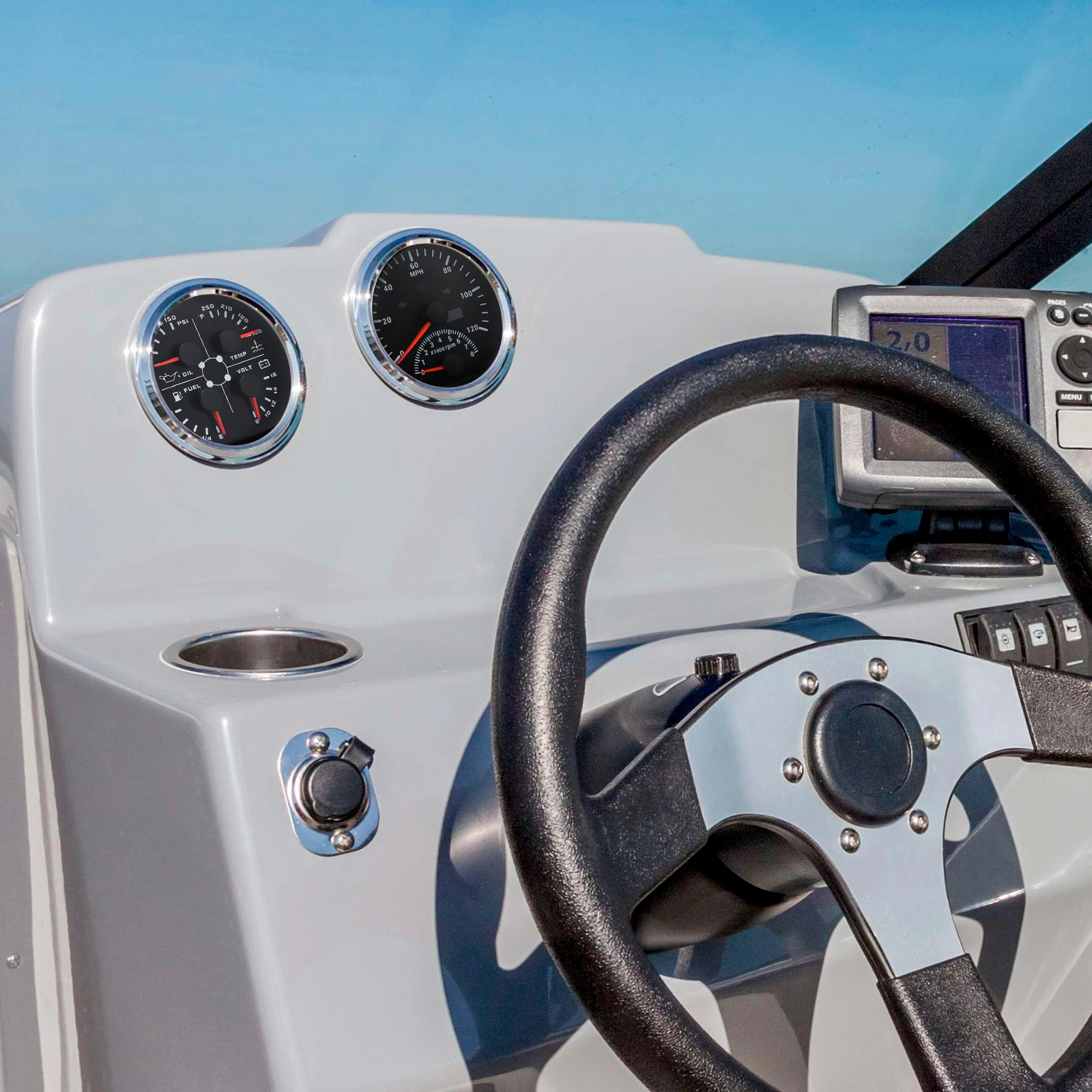 85mm 2 Gauge Set Boat GPS Speedometer with Tachometer&4 in 1 Gauge 240-33ohm Fuel Water Temp Pressure With Sensor 7 Colors LED
