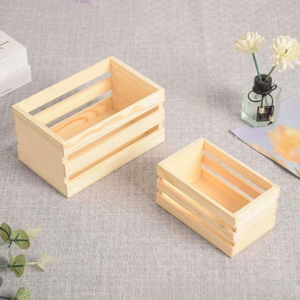 1pc Wooden Dollhouse Wooden Crate Multi-Size DIY Miniature Craft Dollhouse Mini Wood Box Open-Top Mini Vegetable Basket