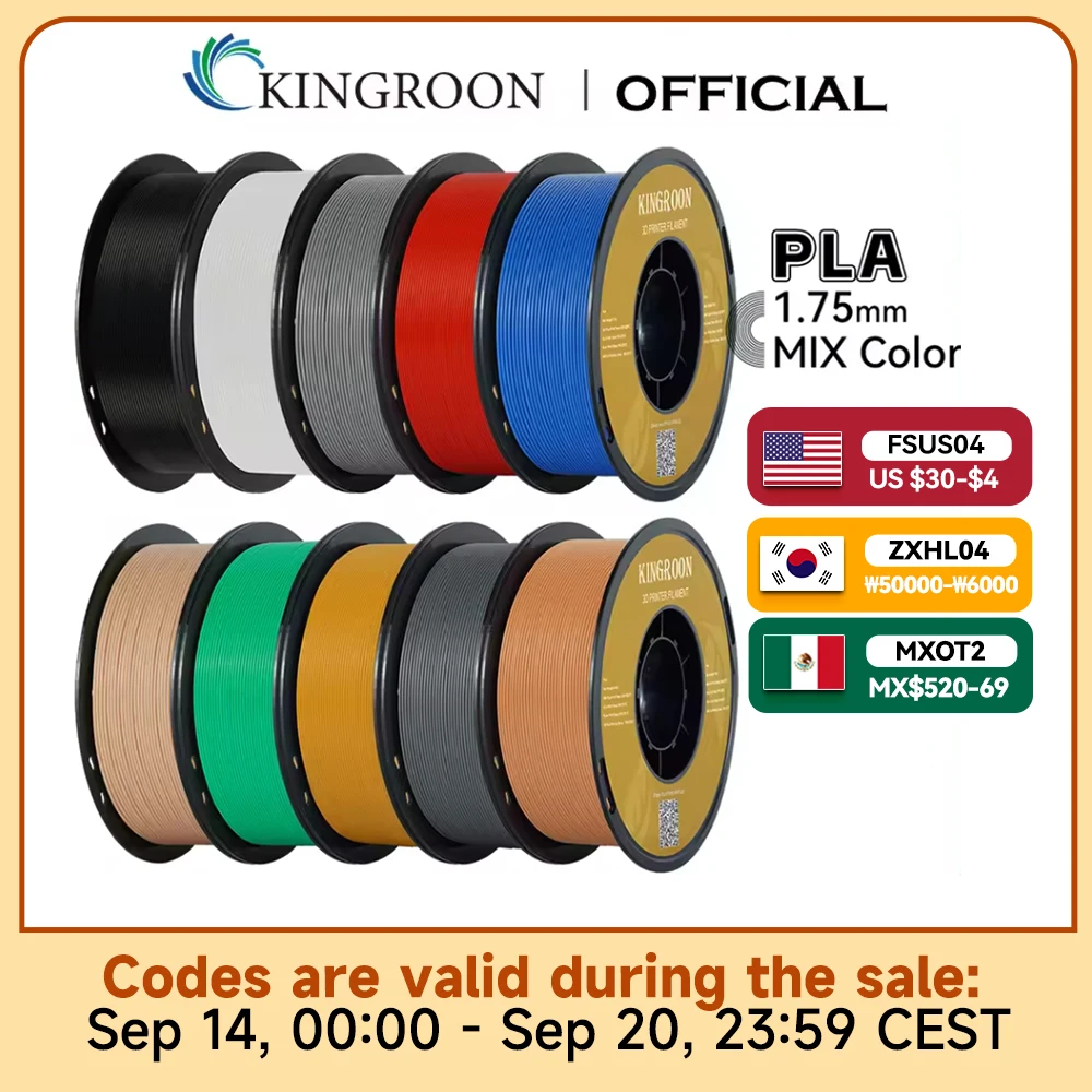 KINGROON PLA Filament 1.75mm 5/10KG PLA Plastic For 3D Printer, Standard 1kg/roll 3D Printing Filaments Mix Color Local Shipping