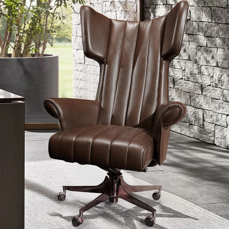 

Furnistyle Luxury High Back Swivel Office Chair Modern Design Ergonomic Genuine Leather Executive Chair For Boss Manager CEO