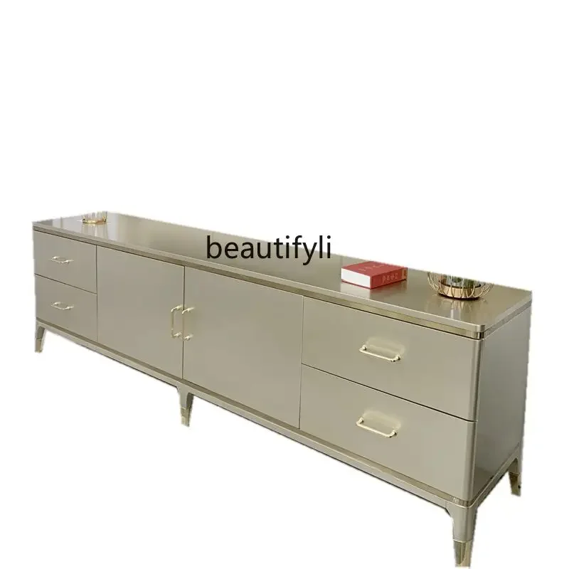 

American TV Solid Wood Living Room Floor Cabinet Villa Video Cabinet Champagne TV Cabinet