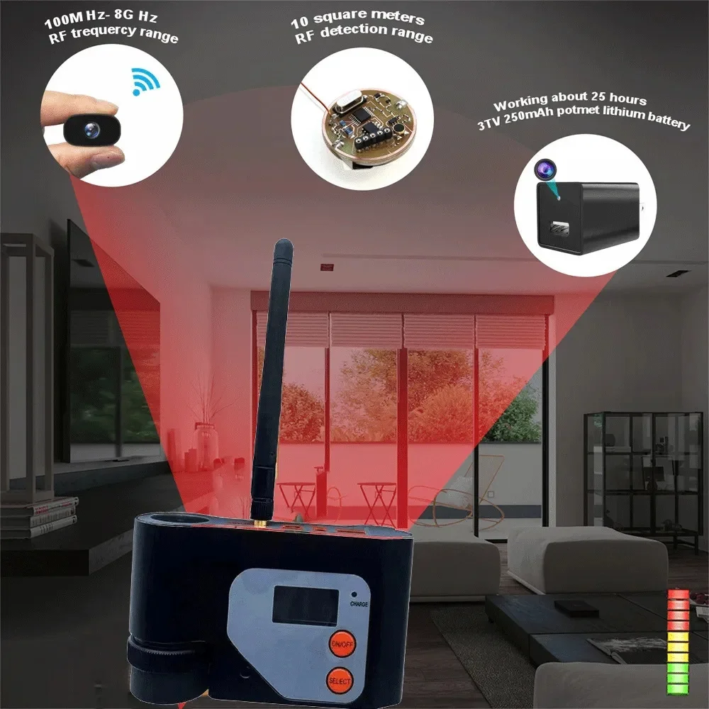 Detector infravermelho do rf do anti-espião do detector infravermelho da varredura do laser da câmera da detecção do sinal do laser gsm wifi exploração do foco da lente