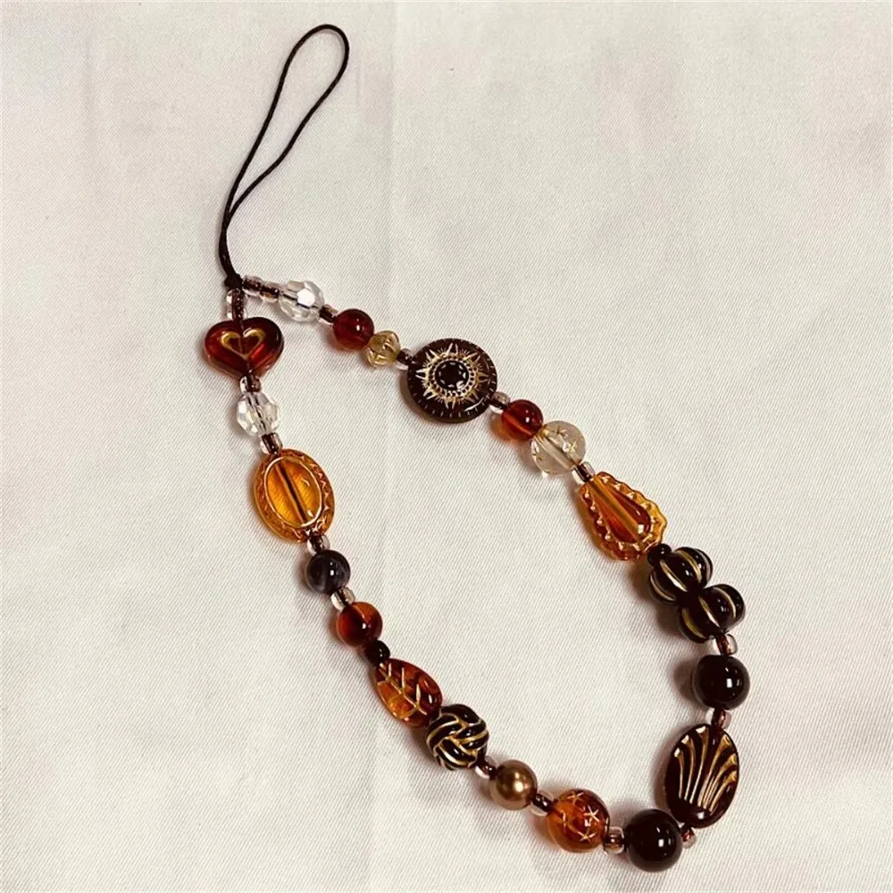 

Ретро-цепочка для телефона в стиле Y2K, брелок-ремешок на запястье с бусинами в виде леопардового сердца из смолы, подвеска для сумки для девушек и женщин