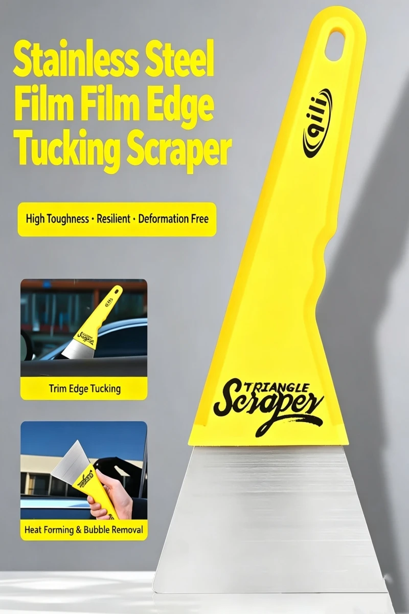 Triangle Stainless Steel Scraper 0.5mm Thin Blade Car Window Tint Vinyl Wrap Squeegee Film Bubble Remover Edge Tucking Tool Sets
