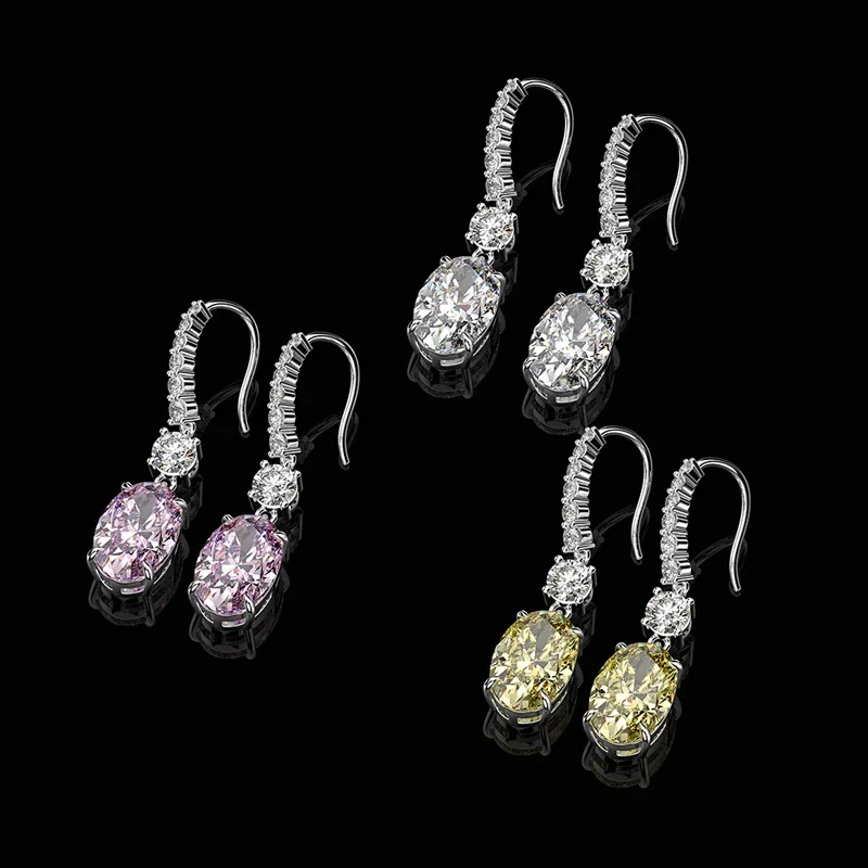 Karloch Luxury 100% 925 Sterling Silver 7 CT Created Moissanite Citrine Gemstone Drop Dangle Earrings Fine Jewelry Wholesale