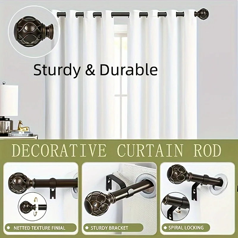 

Brown Curtain Rods - Sizes 18-45", 36-88", 66-120" with 1" Adjustability, Sturdy & Durable, Netted Texture Finials.