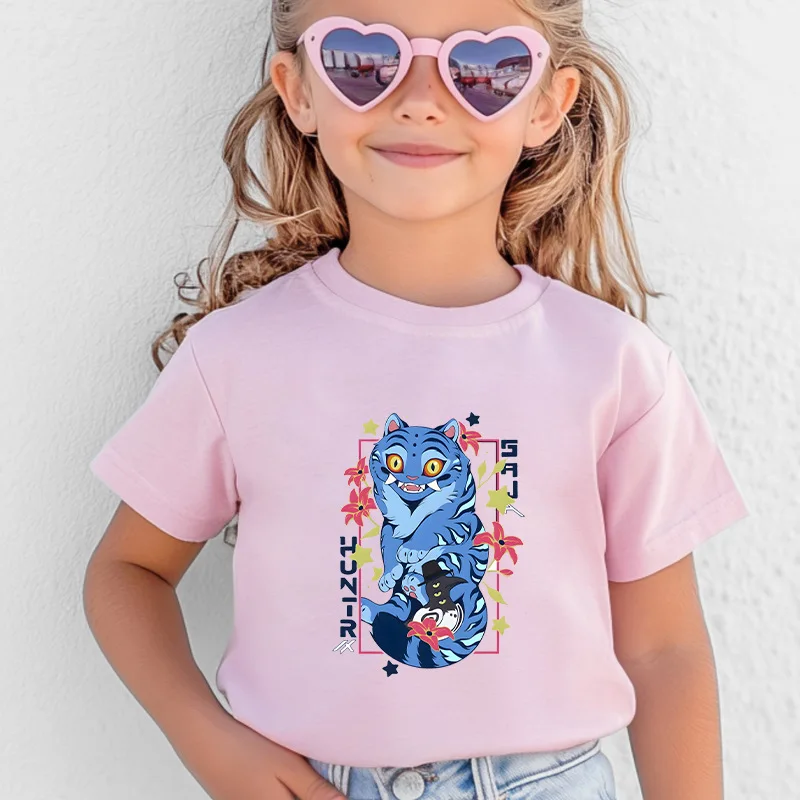 قميص أطفال من Monster Hunting Team Tiger Pattern مطبوع عليه رسوم كرتونية من القطن الخالص بأكمام قصيرة للرجال والنساء #1