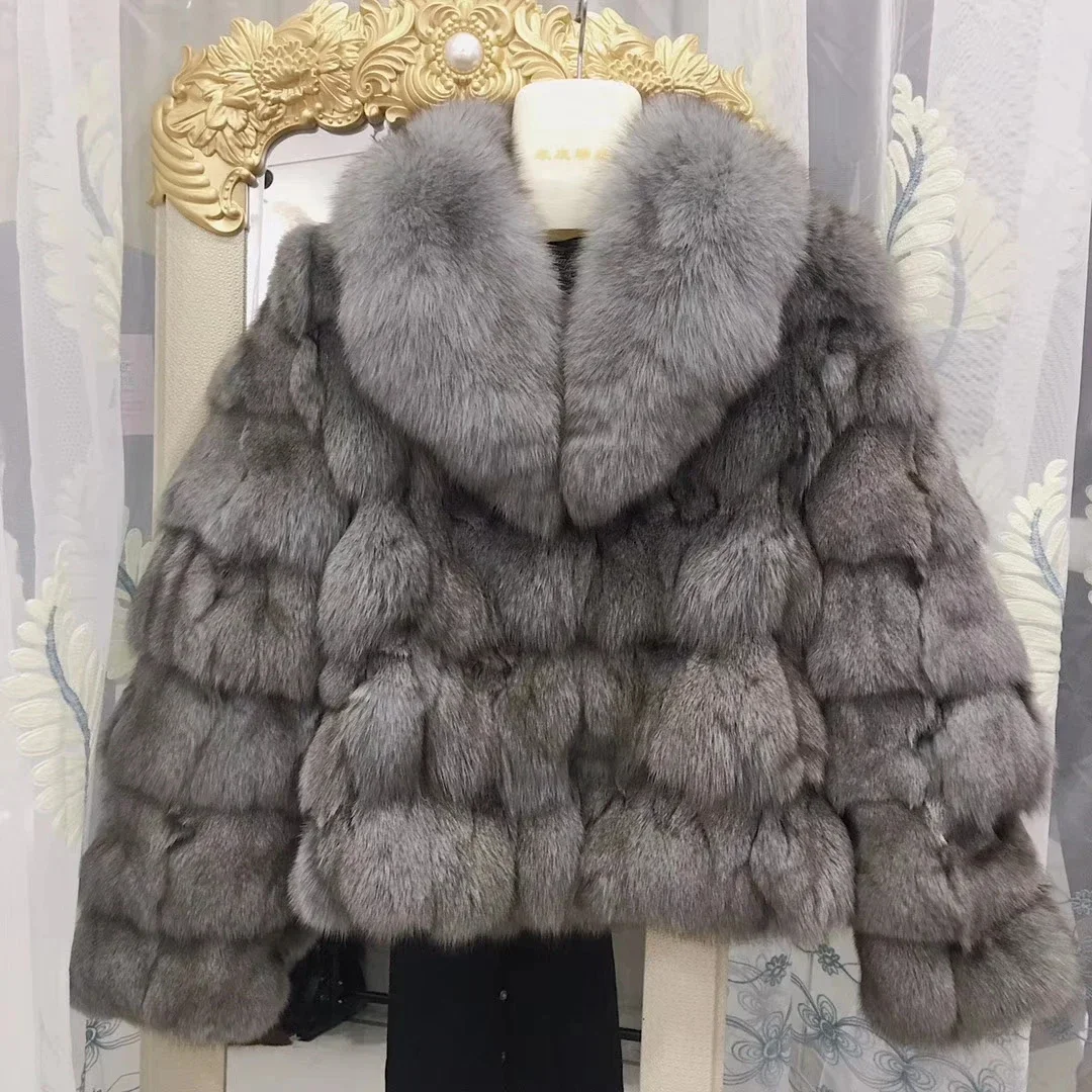 Real Fur Coat Women Clothing Warm Fox Short Coats And Jackets Solid Color Collar Parkas Casaco Feminino Zm1166