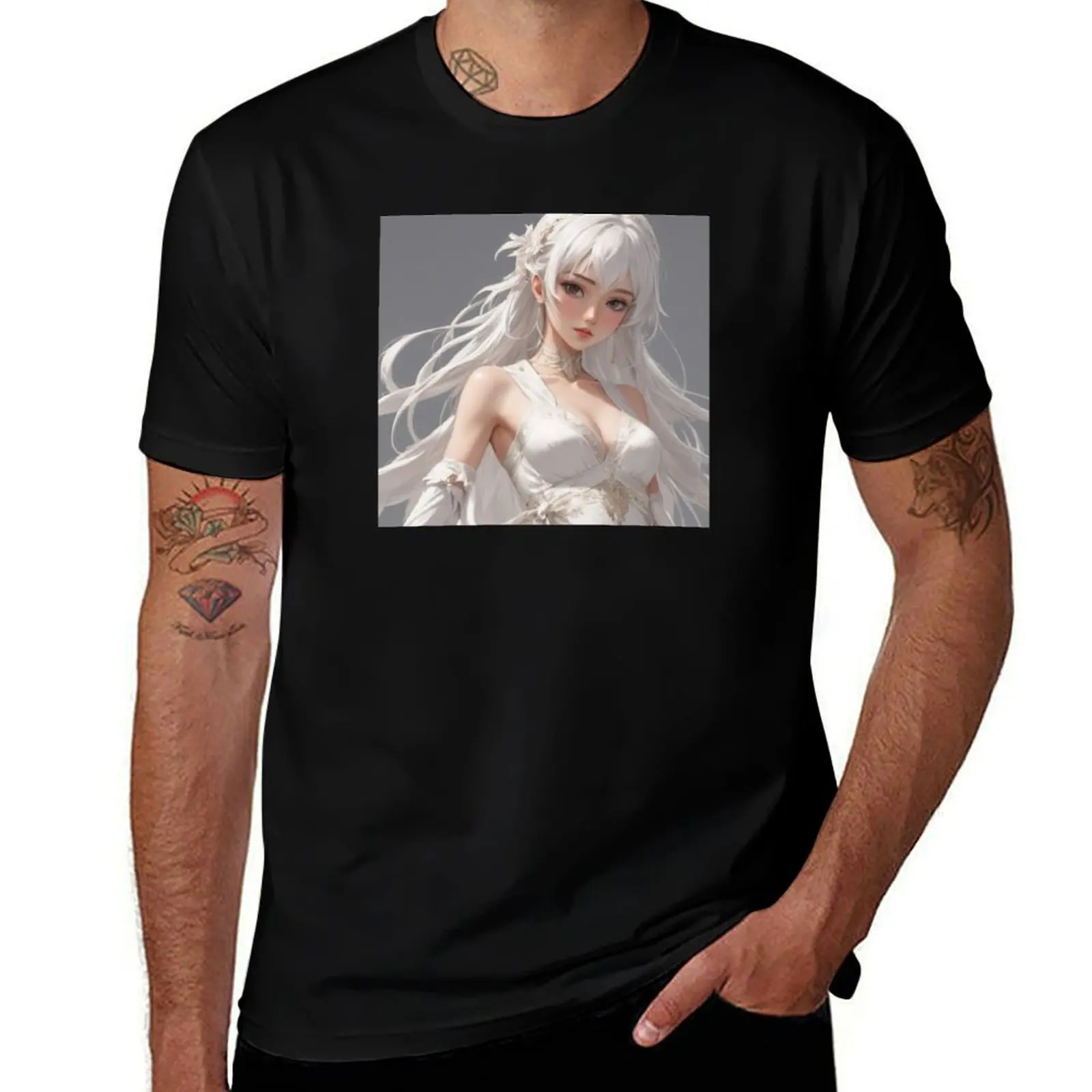 Frosty Elegance: Enchanting Anime Woman T-Shirt Basic Crew Neck Short Sleeve Top T-Shirt
