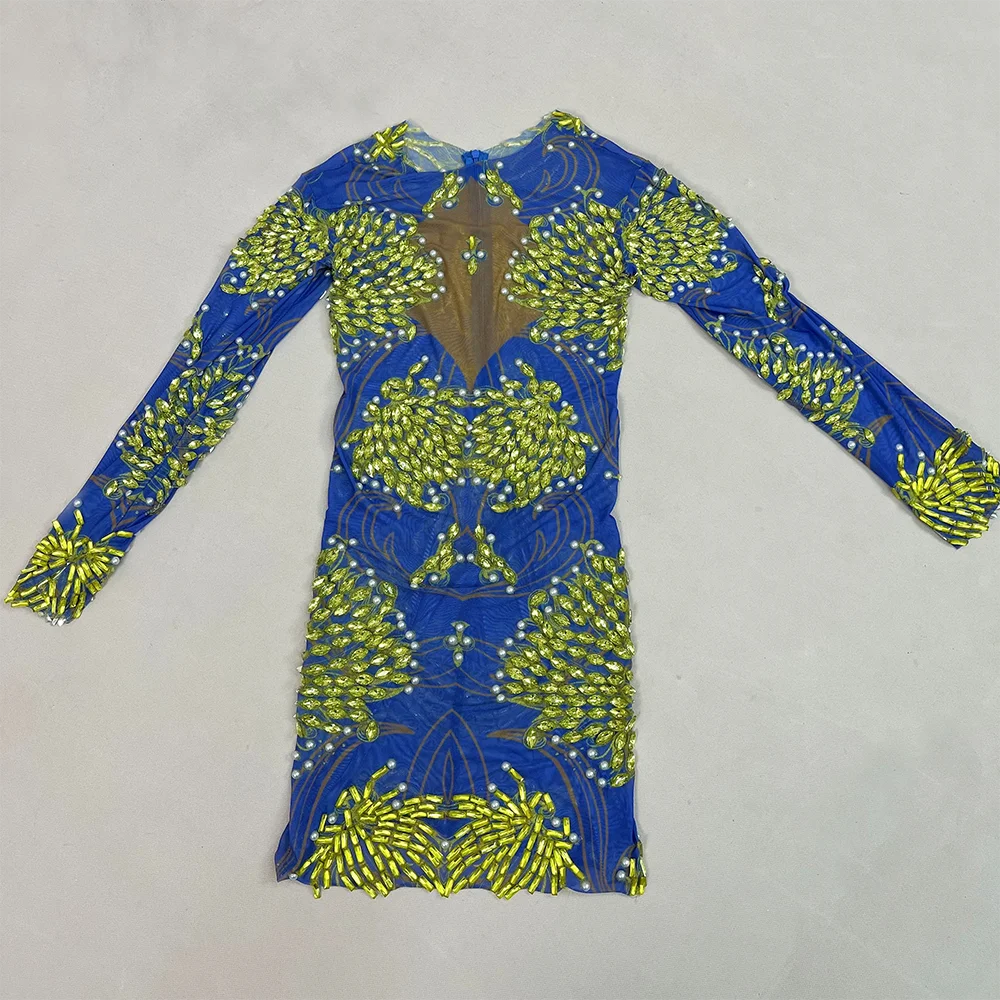 Sukienka na studniówkę z idealną figurą, cyrkoniami, perłami, seksowna, modelująca, z siateczki, damska, na urodziny, na wieczorne wyjście, na pokaz, kostium sceniczny.