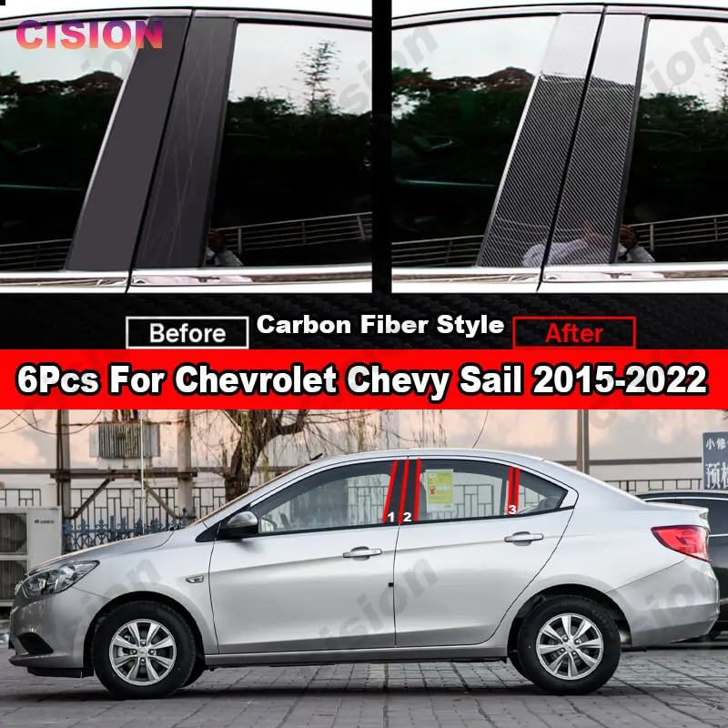 Dla Chevrolet Sail 2015-2022 okno samochodu drzwi kolumna BC filar nakładki wykończenia błyszczący czarne włókno węglowe lustrzany efekt naklejka na komputer — zdjęcie 7