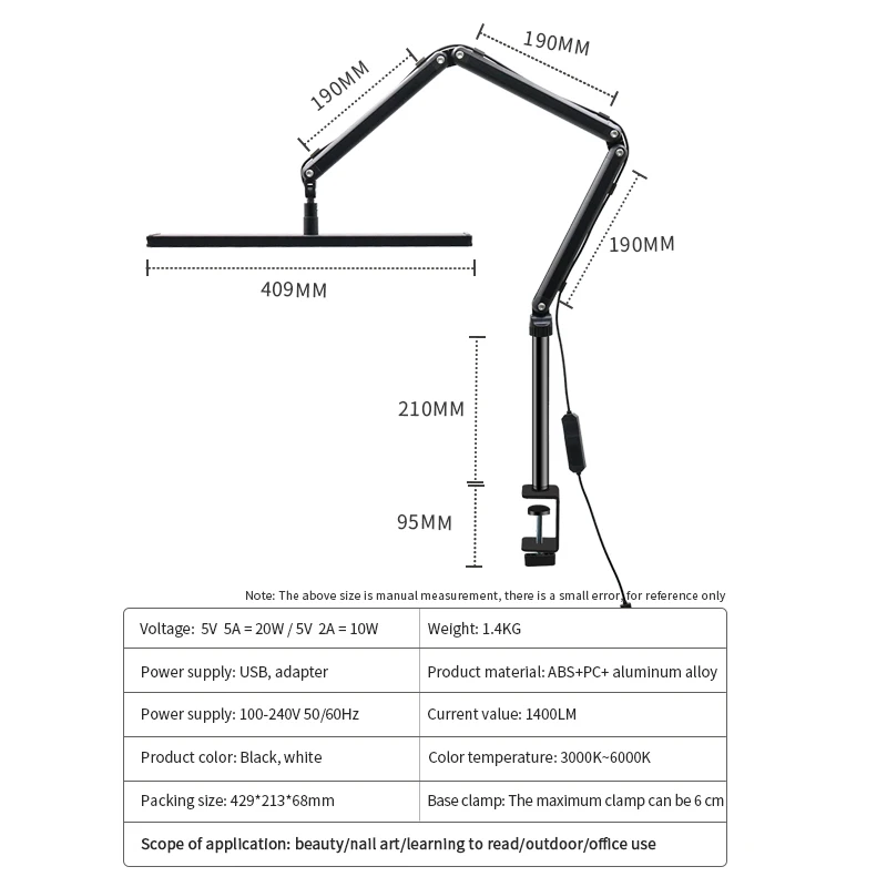 

Hanging office lamp Adjustable study fill light Tricolor dimming Eye care beauty work lamp Embroidery eyelash Grafting fill ligh