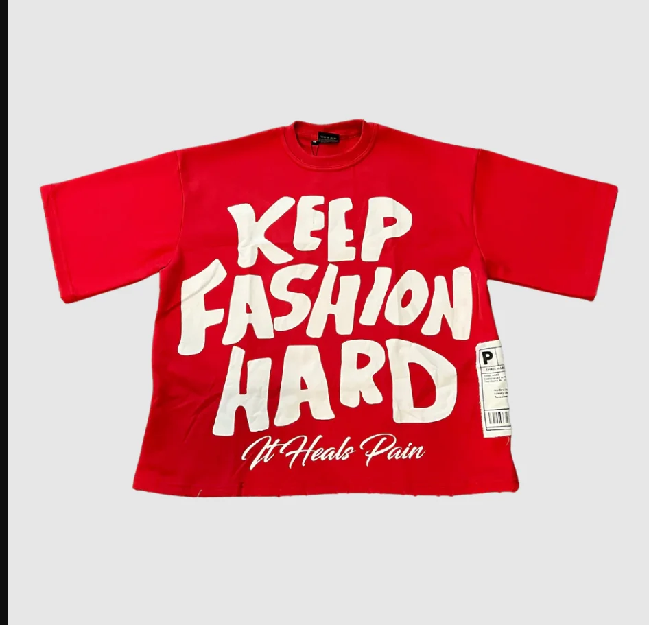 Keep Fashion Hard Harajuku Vintage Letter Print Short Sleeve 2024 American Summer New Men's and Women's Street Y2K Short Sleeve