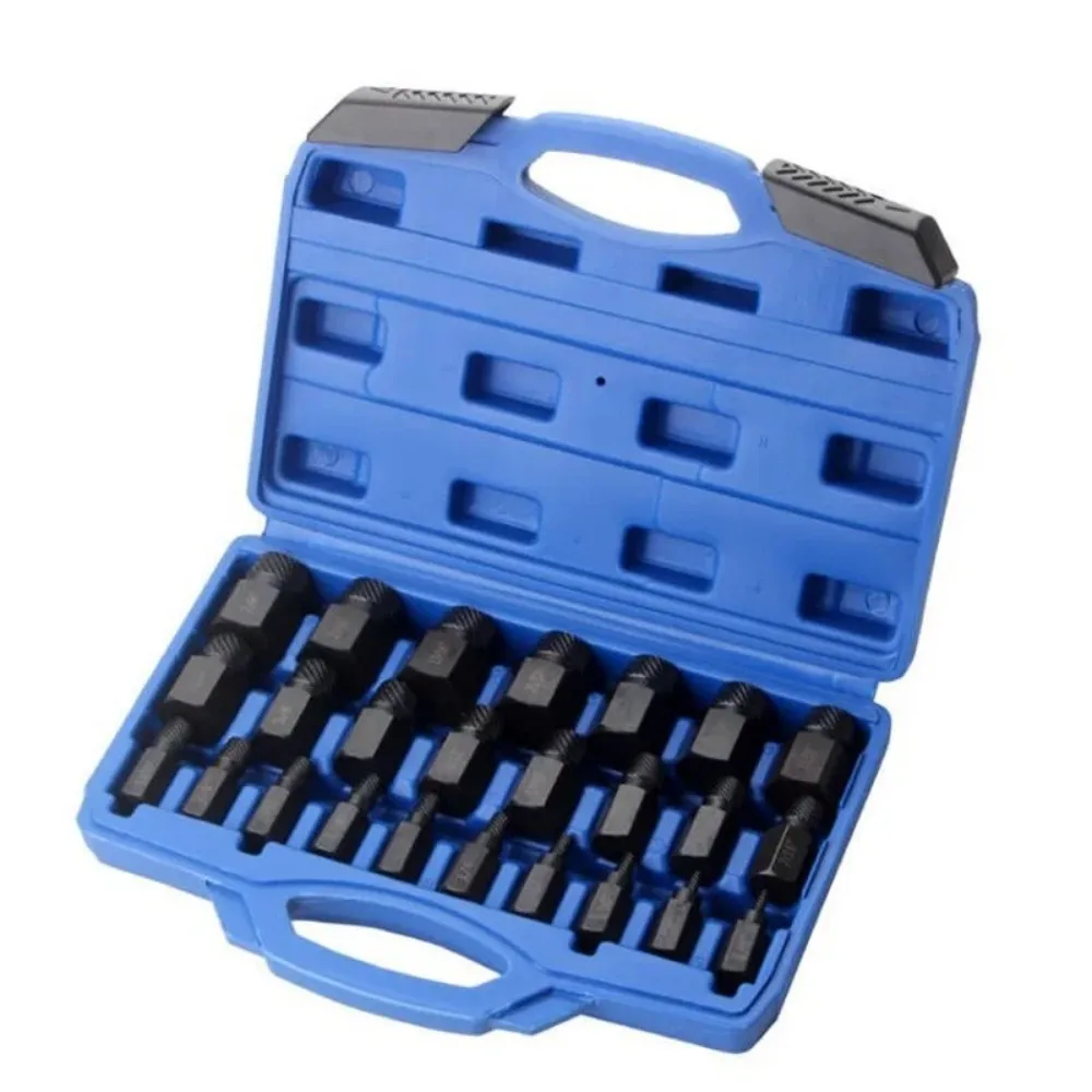 25pcs Imperial Multi-Spline Broken Head Screw Extractor Hexagon Head Bit Socket Wrench Bolt Remover Manual Combination Set