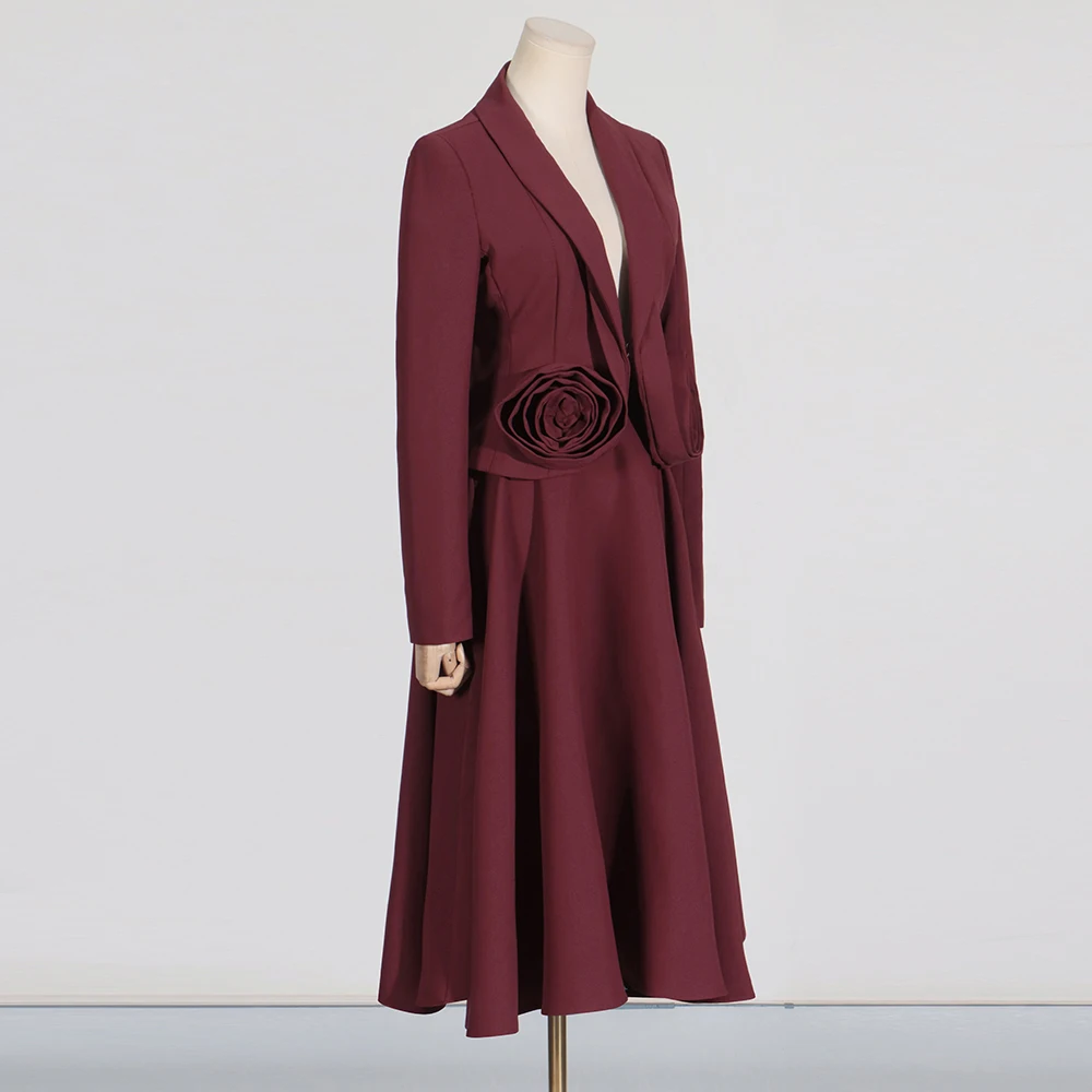 VGH Elegant Skirt Suits For Women Lapel Long Sleeve Spliced Appliques Short Coat High Waist A Line Long Skirts Chic Set Female