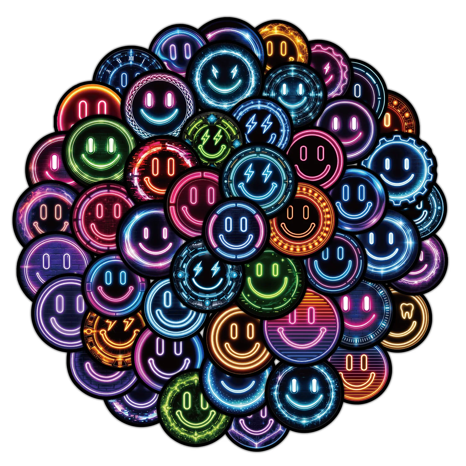 50 Stück Neon-Smiley Graffiti Wasserbecher Wasserdichte Dekorative Aufkleber Kreative Sticker