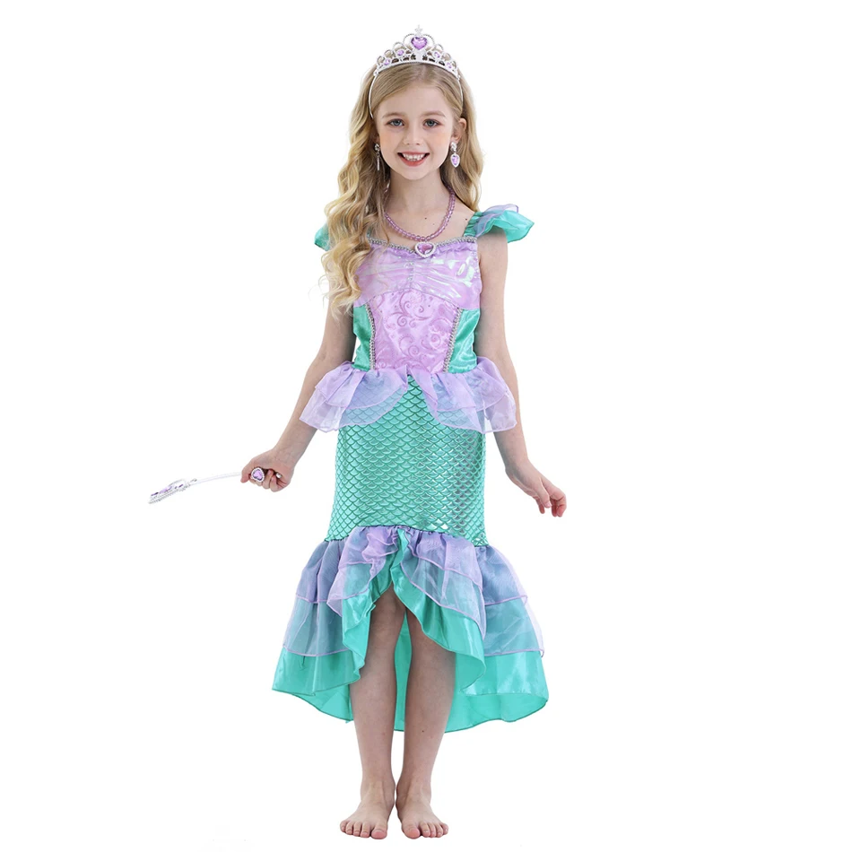 Girl Mermaid Princess Costume Kid Fancy Ariel Party Carnival Birthday Gift Summer Dress Shiny Sequin Mermaid Dress 2-10T