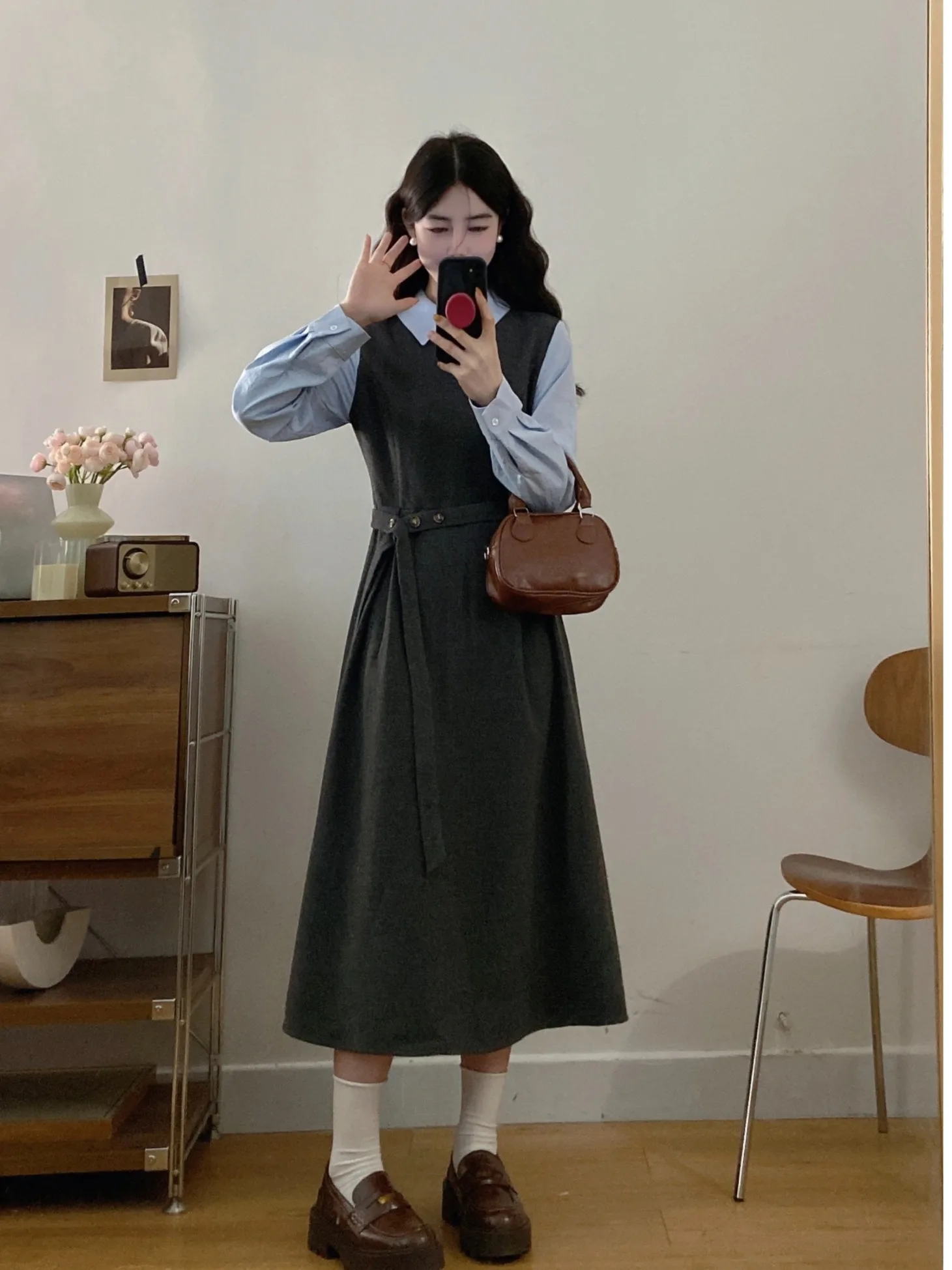 

plus Size Long Sve A-Line Dr Women's Autumn Winter Slimming Waist Cinched College Sle Two-Piece Look Faionable Dr