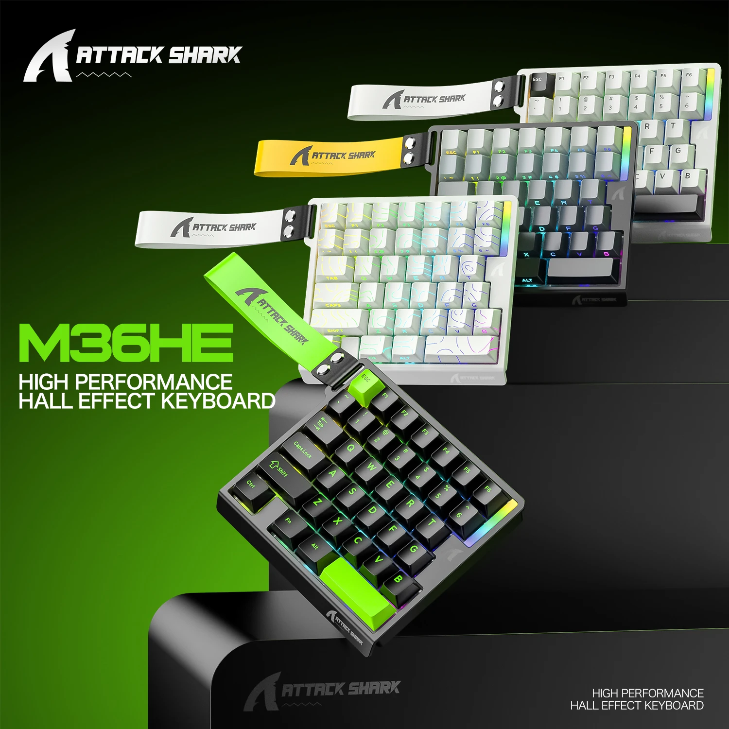 ATTACK SHARK M36HE 36-Key One-Handed Gaming Keyboard, Hall Effect Magnetic Switches, 8000Hz, RGB, PBT Keycaps, Rapid Trigger