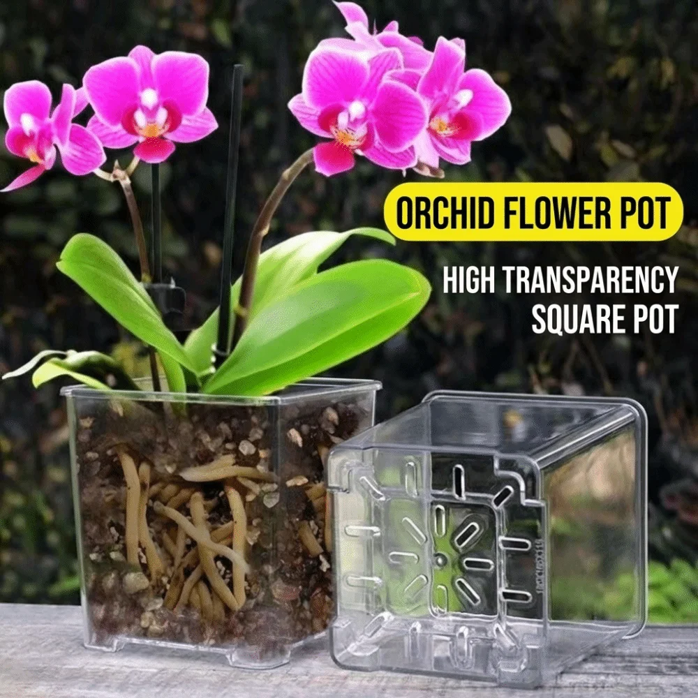 Transparent Material Acrylic Planting Pot Drainage Hole Reusable Square Flowerpot Breathable Transparent Flower Pot