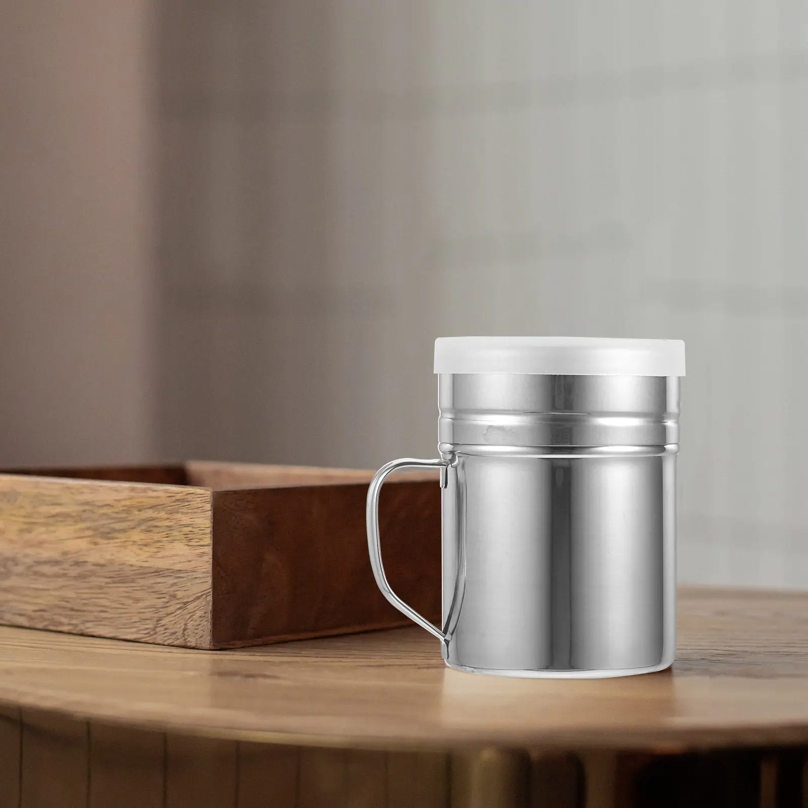 Stainless Steel Seasoning Dispenser with Handle – Medium Kitchen Canister for Salt, Pepper & Sugar