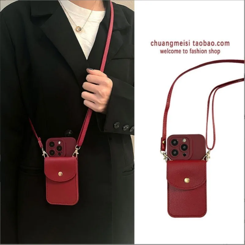 For IPhone 14 Plus Phone Case New Anti-drop Lanyard with Card Holder and Crossbody Strap