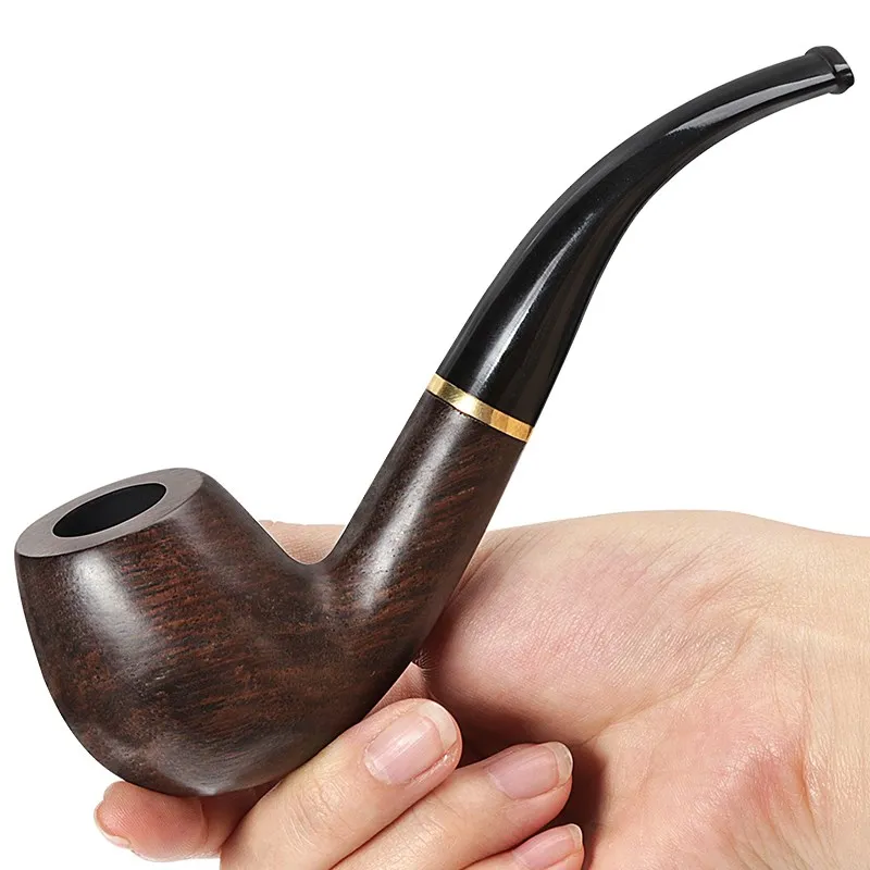 New 9MM Filter Solid Wood Dry Pipe Smoking Craft Brown Ebony Smooth Engraved Handmade Tobacco Pipe