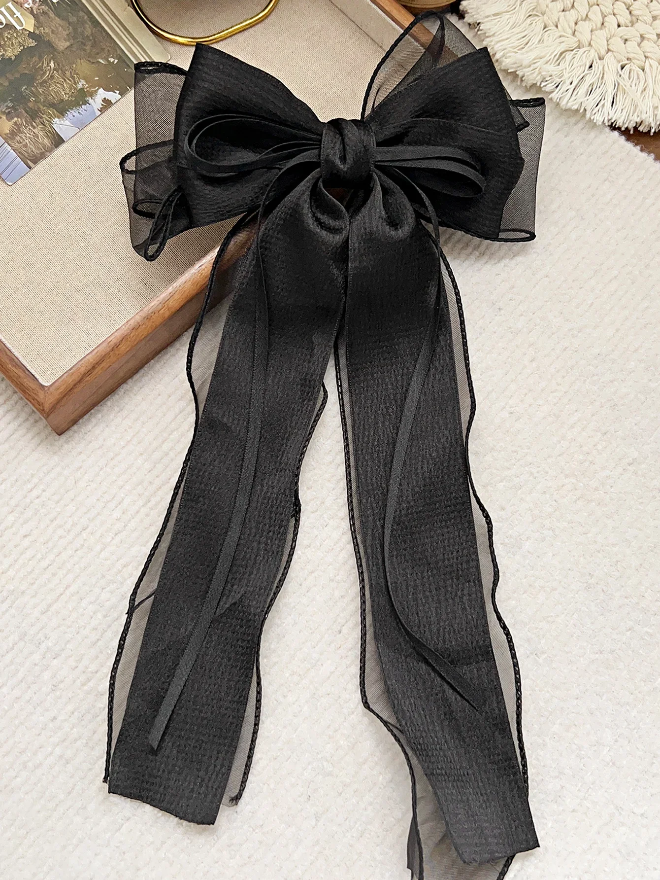 Barrettes à nœud en dentelle pour femmes, 1 pièce, Barrettes à nœud Coquette avec ruban à longue queue, accessoires de noël, saint-valentin, mariage, bal