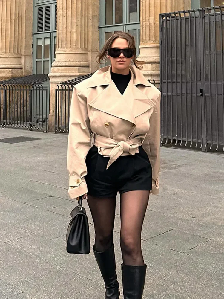 الرجعية الدانتيل يصل الراحة سترة واقية معطف المرأة شيك مزدوجة الصدر طويلة الأكمام جيوب جاكيتات سيدة الخريف ملابس خارجية غير رسمية الشارع