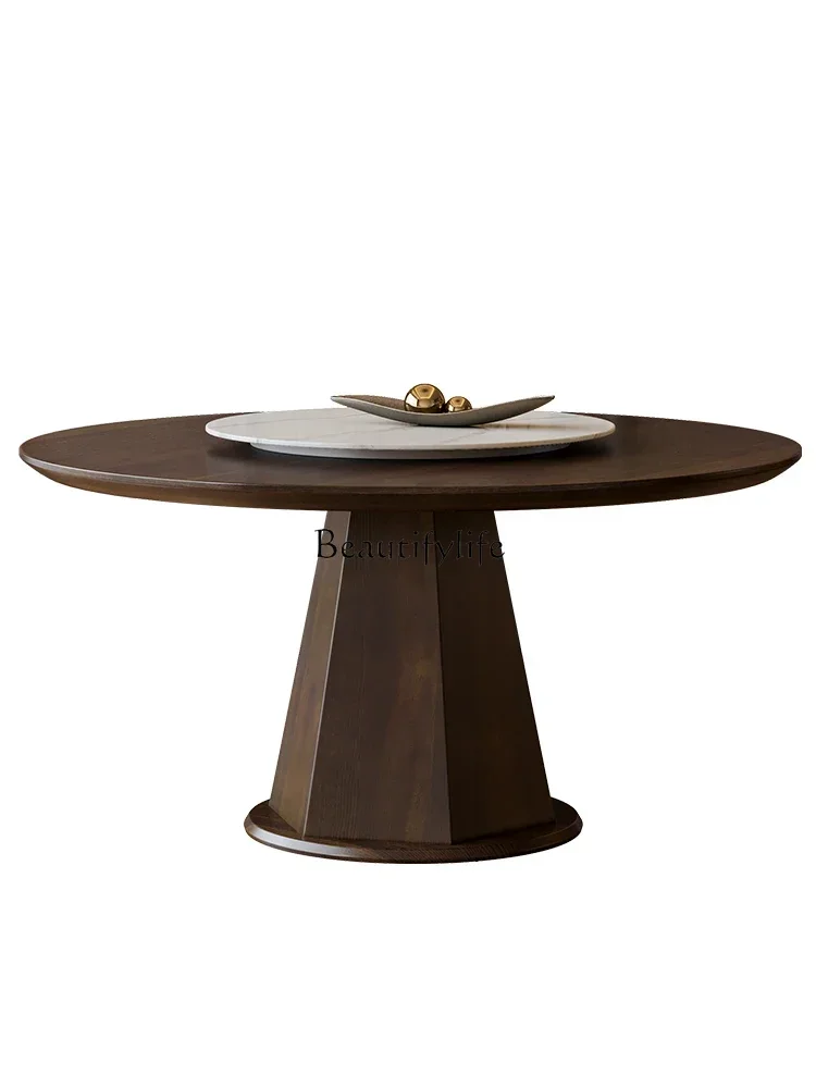 

13Italian light luxury round dining table round modern simplicity with turntable minimalist high sense