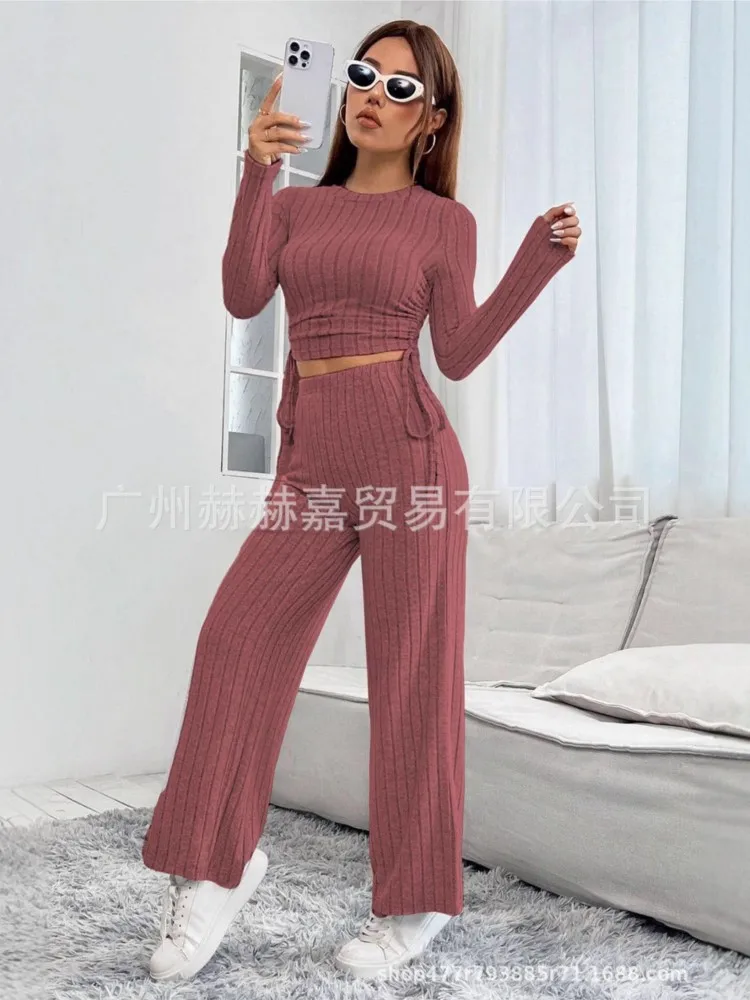 Otoño de punto de manga larga traje sudadera pantalones sueltos conjunto de dos piezas primavera otoño moda Casual mujer conjunto de 2 piezas