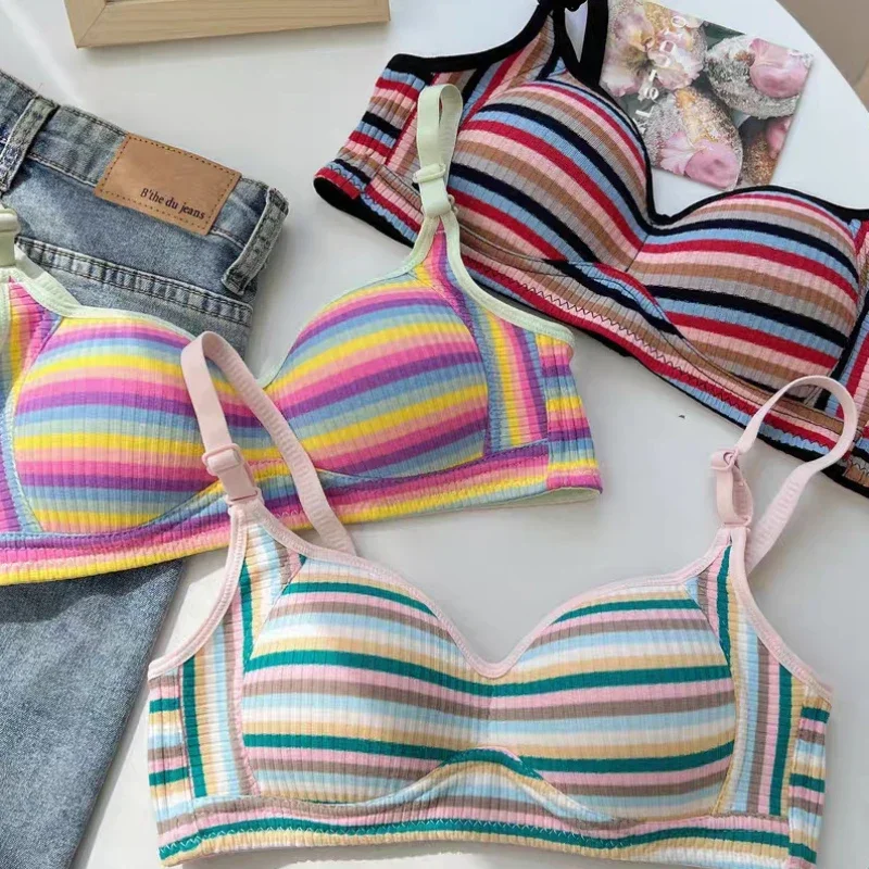 

Sexy Bra for Women Tops Dopamine Rainbow Girl Seamless Bra Steel Ring Free Underwear Lingerie Bralette