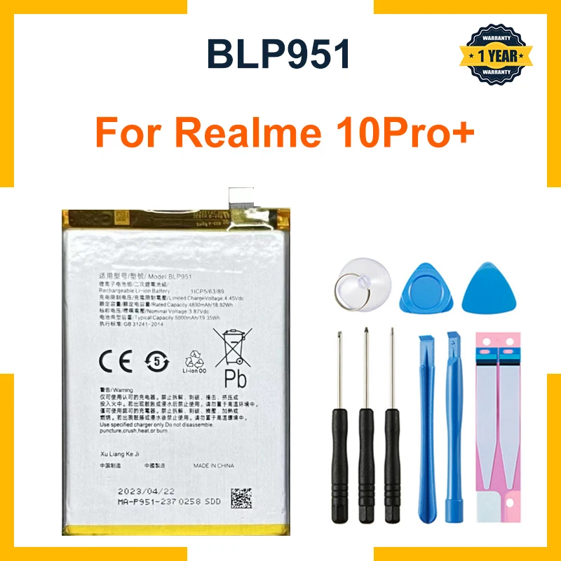 New Battery 4890mAh/5000mAh BLP951 Battery For Realme 10Pro+ Mobile Phone Batteries +Tools