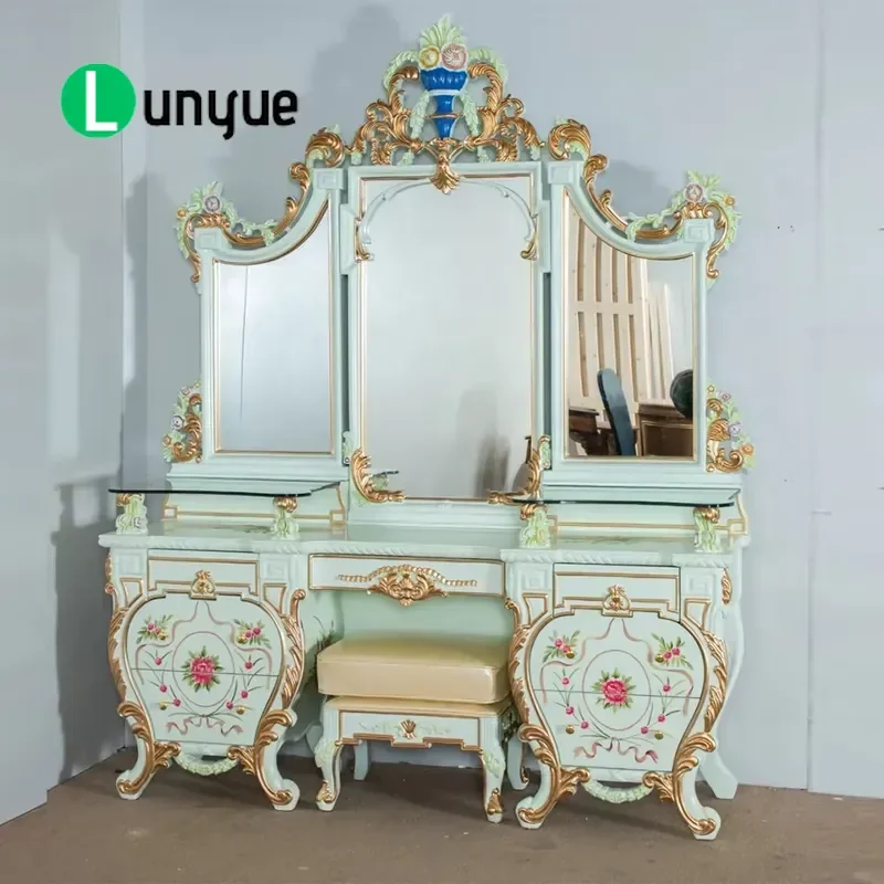 Solid Wood Dresser Luxury Retro Makeup Vanity Table with Mirror Bedroom Furniture Storage Cabinet Classic Design Home Decor