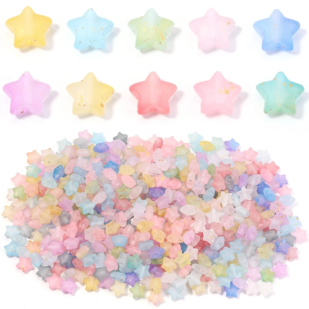 200 pçs/lote acrílico estrela contas 9x10mm espumante pentagrama contas soltas espaçador grânulo para diy jóias fazendo colar pulseira