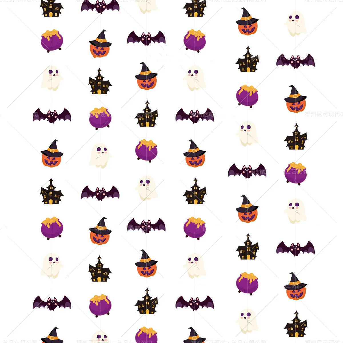 2m Halloween Paper Banner Cartoon Bat Pumpkin Witch Hat Castle Garland Ghost Festival Wall Hanging pendenti Happy Halloween Day